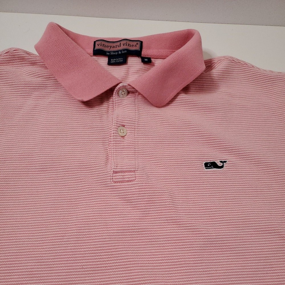 Vineyard Vines Men's Polo Shirt Pink Striped Cotton Casual Shep & Ian Size M